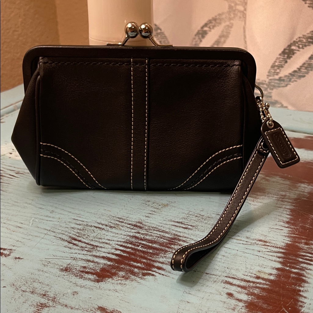 Coach Black Wristlet Clutch With Stitching